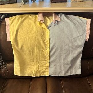 SHEIN Yellow and Blue Striped Button Down Shirt